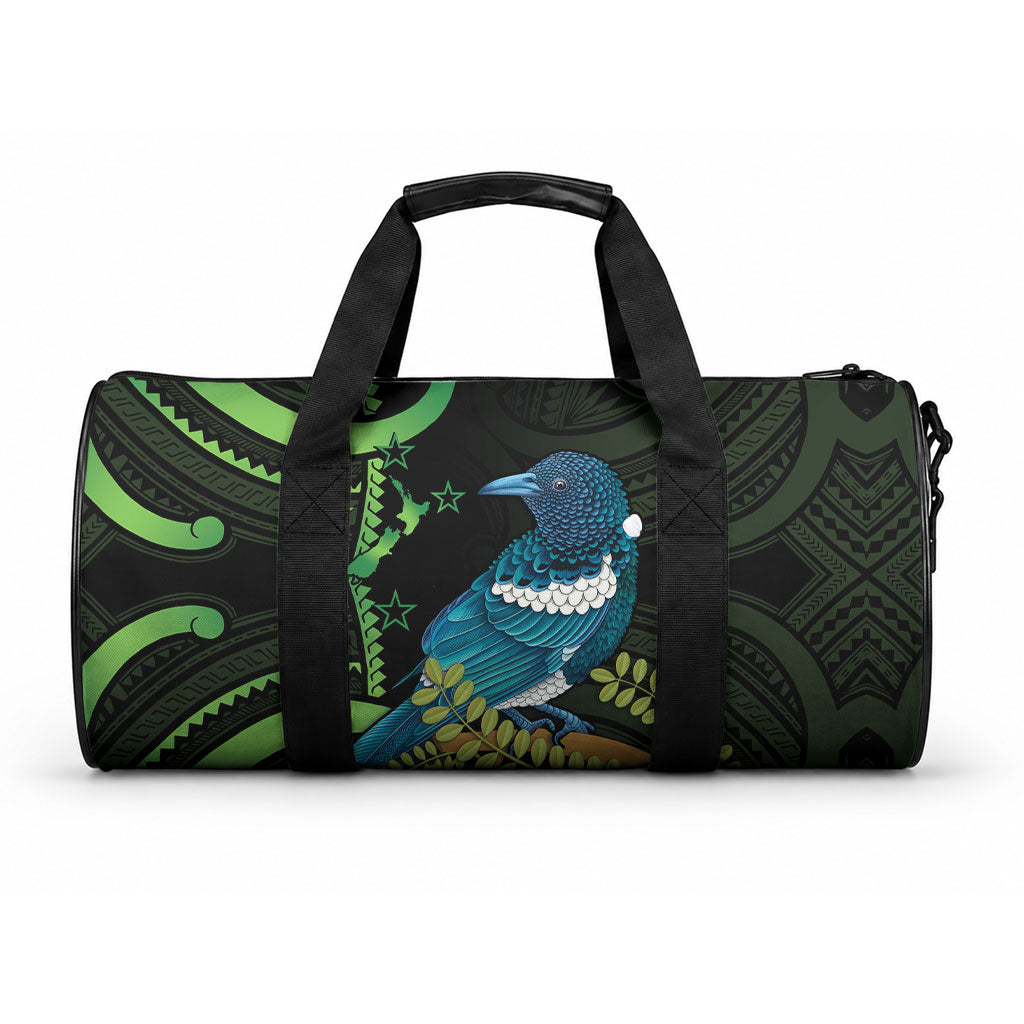 New Zealand Tui Bird Duffle Bag Aotearoa Maori With Kowhai Flowers LT14 One size Black - Polynesian Pride