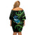 New Zealand Tui Bird Off Shoulder Short Dress Aotearoa Maori With Kowhai Flowers