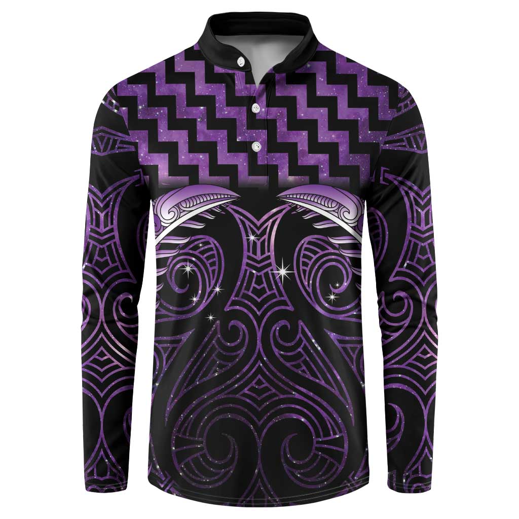 Purple Matariki New Zealand Button Sweatshirt Maori Poutama Galaxy Vibes LT14 Purple - Polynesian Pride