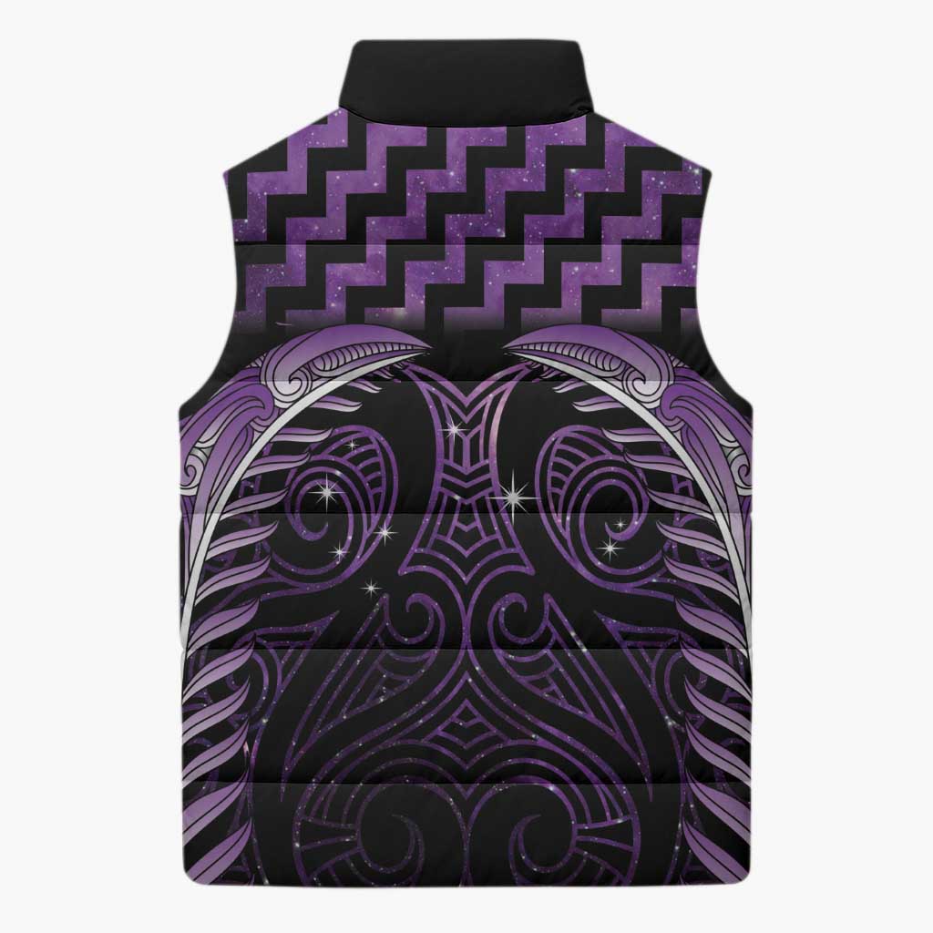 Purple Matariki New Zealand Sleeveless Puffer Jacket Maori Poutama Galaxy Vibes LT14 - Polynesian Pride