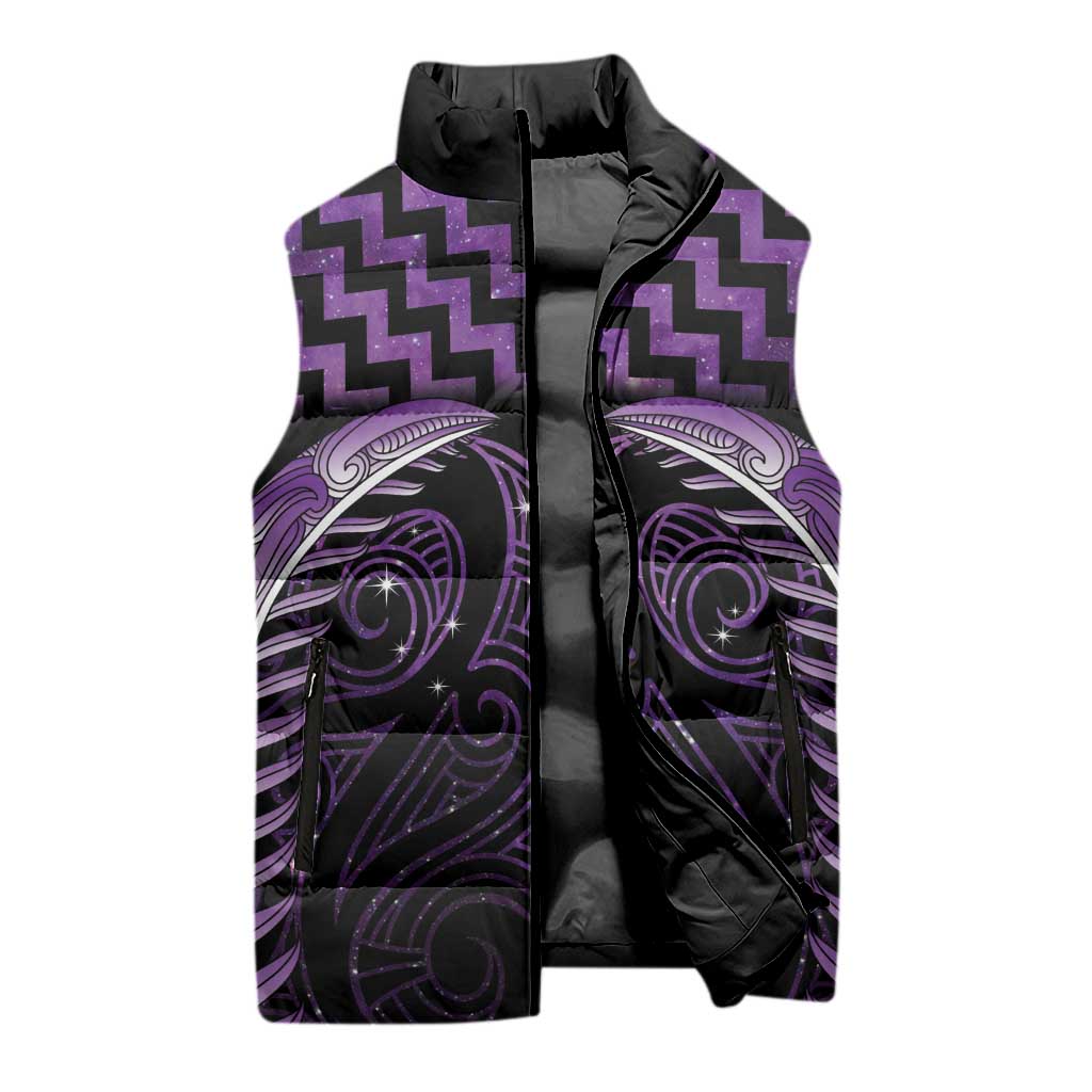 Purple Matariki New Zealand Sleeveless Puffer Jacket Maori Poutama Galaxy Vibes LT14 - Polynesian Pride