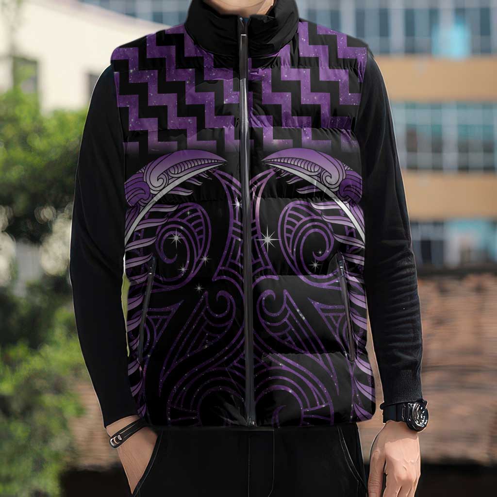 Purple Matariki New Zealand Sleeveless Puffer Jacket Maori Poutama Galaxy Vibes LT14 - Polynesian Pride