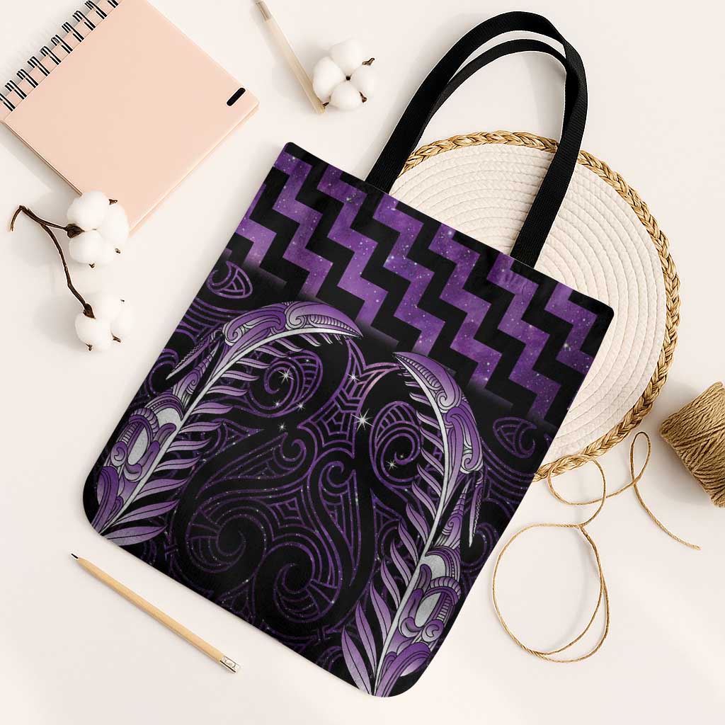 Purple Matariki New Zealand Tote Bag Maori Poutama Galaxy Vibes LT14 Black Strap One Size Purple - Polynesian Pride