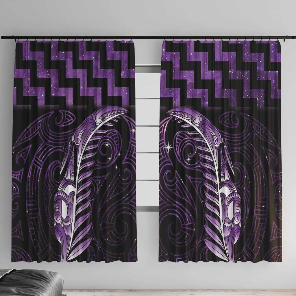 Purple Matariki New Zealand Window Curtain Maori Poutama Galaxy Vibes LT14 With Hooks Purple - Polynesian Pride