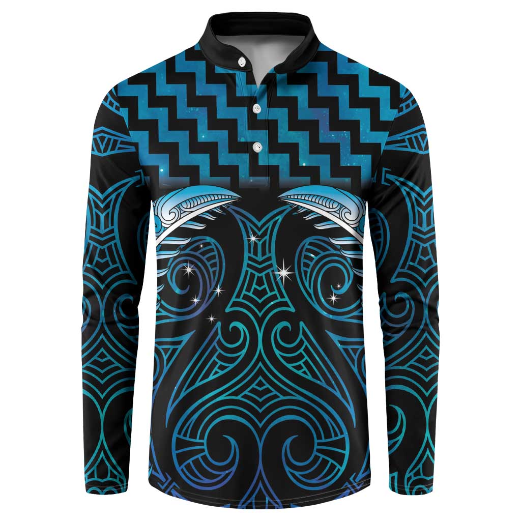 Blue Matariki New Zealand Button Sweatshirt Maori Poutama Galaxy Vibes LT14 Blue - Polynesian Pride