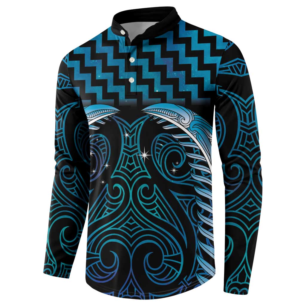 Blue Matariki New Zealand Button Sweatshirt Maori Poutama Galaxy Vibes LT14 - Polynesian Pride