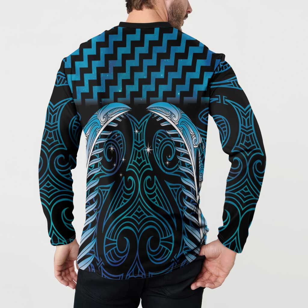 Blue Matariki New Zealand Button Sweatshirt Maori Poutama Galaxy Vibes LT14 - Polynesian Pride
