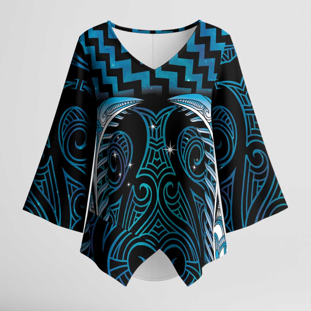 Blue Matariki New Zealand Kimono Sleeve Blouse Maori Poutama Galaxy Vibes LT14 Female Blue - Polynesian Pride