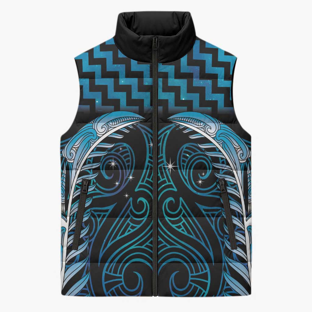Blue Matariki New Zealand Sleeveless Puffer Jacket Maori Poutama Galaxy Vibes LT14 Unisex Blue - Polynesian Pride