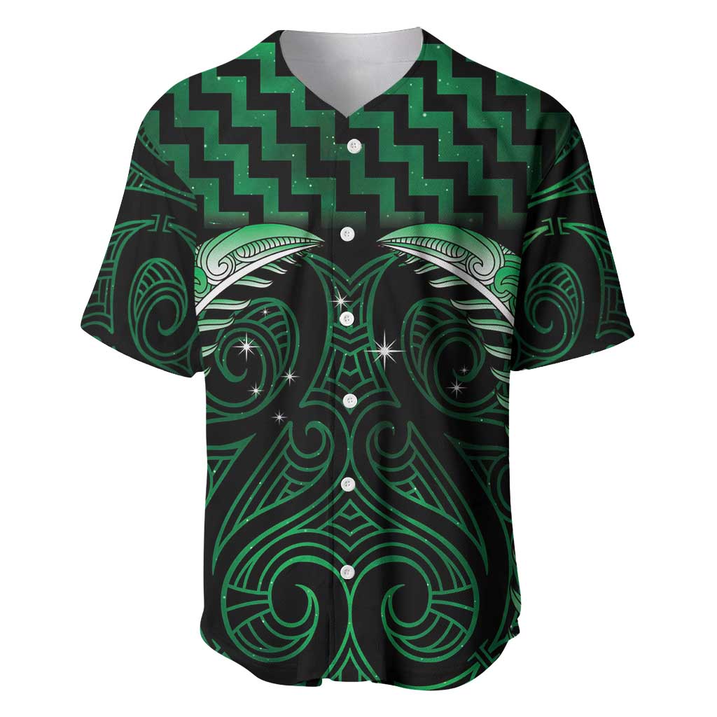Green Matariki New Zealand Baseball Jersey Maori Poutama Galaxy Vibes LT14 Green - Polynesian Pride
