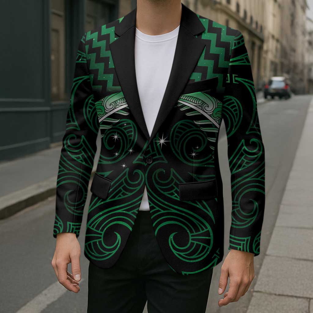 Green Matariki New Zealand Blazer Maori Poutama Galaxy Vibes LT14 - Polynesian Pride