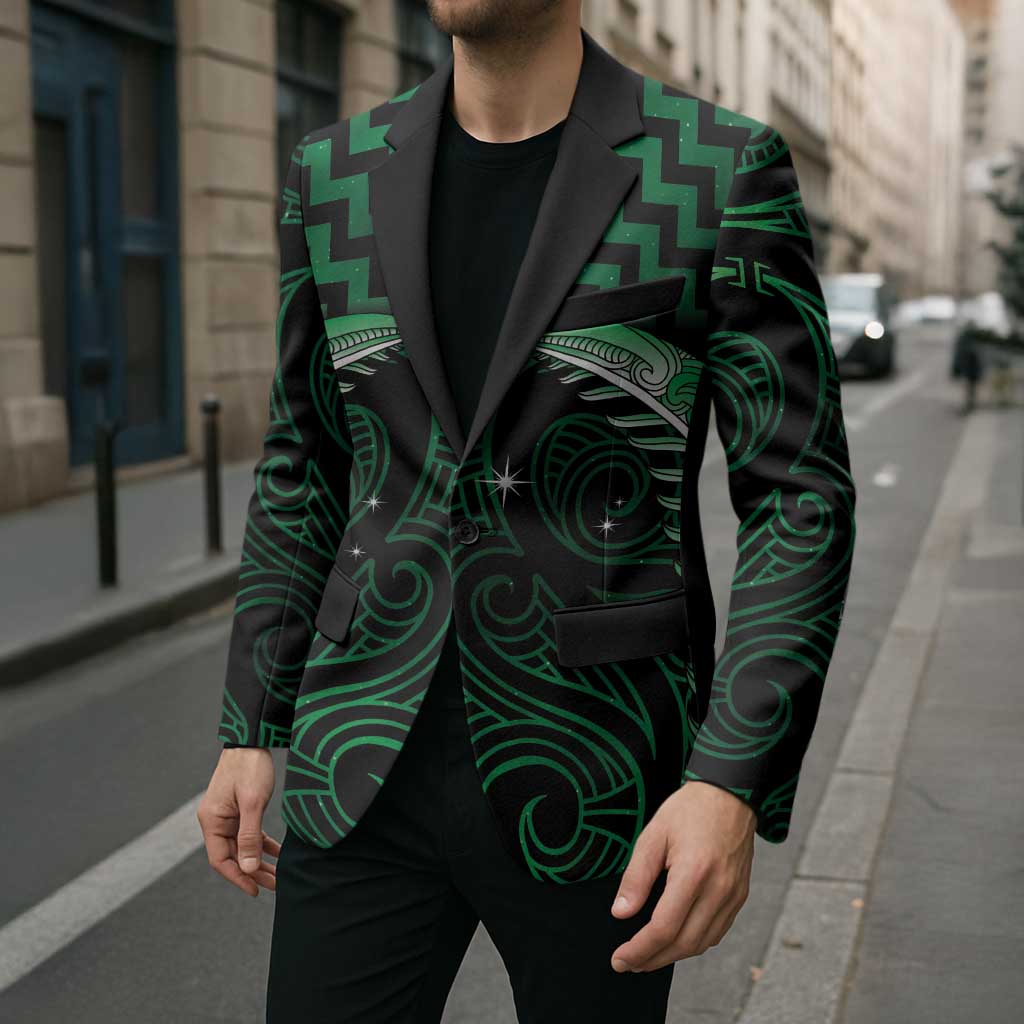 Green Matariki New Zealand Blazer Maori Poutama Galaxy Vibes LT14 - Polynesian Pride