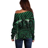 Green Matariki New Zealand Off Shoulder Sweater Maori Poutama Galaxy Vibes LT14 - Polynesian Pride