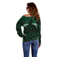 Green Matariki New Zealand Off Shoulder Sweater Maori Poutama Galaxy Vibes LT14 - Polynesian Pride