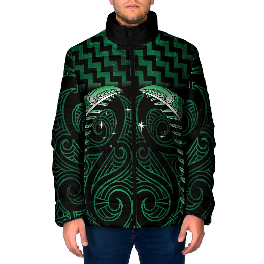 Green Matariki New Zealand Padded Jacket Maori Poutama Galaxy Vibes LT14 Men Green - Polynesian Pride