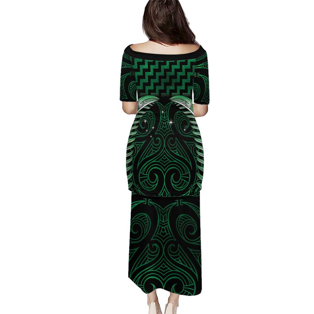 Green Matariki New Zealand Puletasi Maori Poutama Galaxy Vibes LT14 - Polynesian Pride