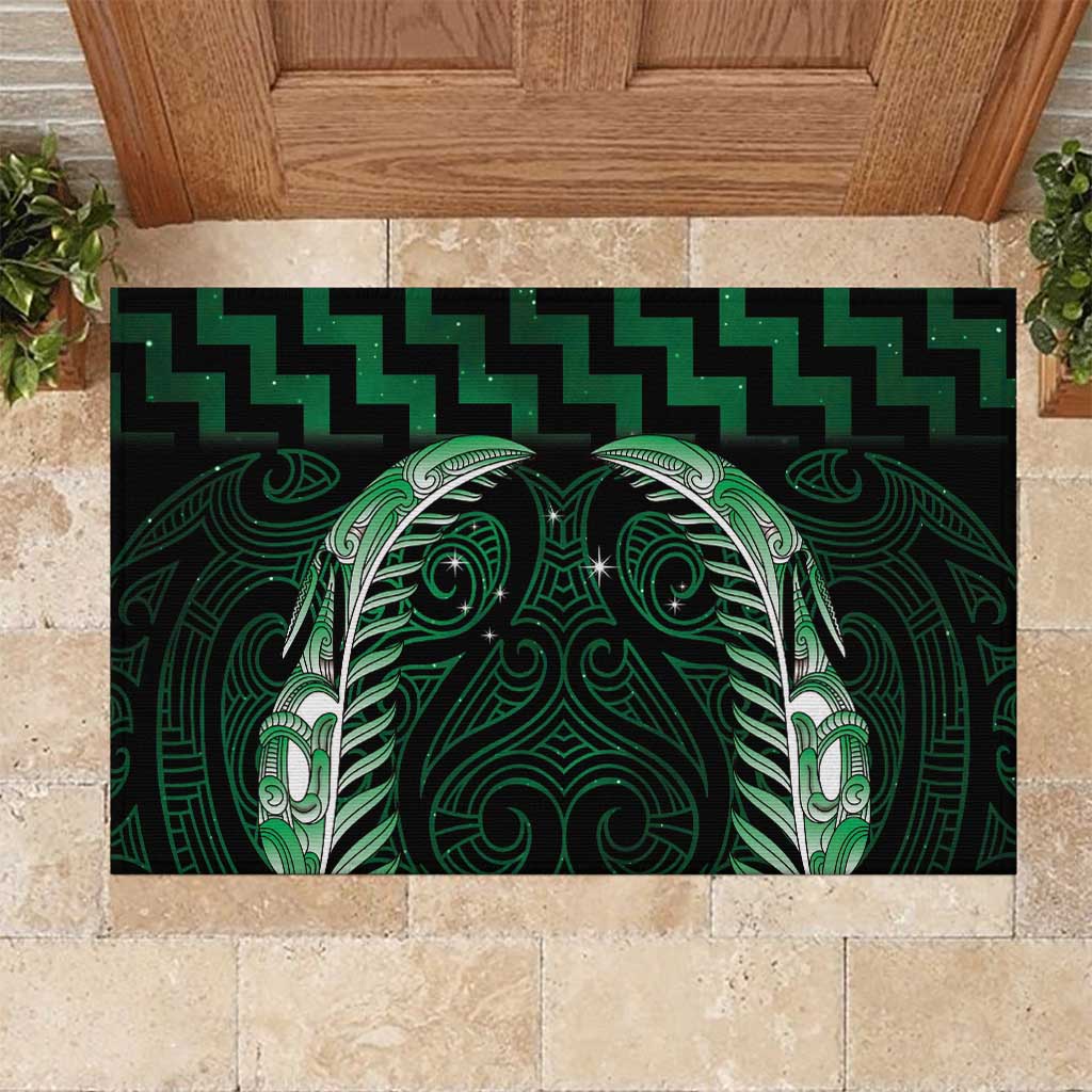 Green Matariki New Zealand Rubber Doormat Maori Poutama Galaxy Vibes LT14 Green - Polynesian Pride