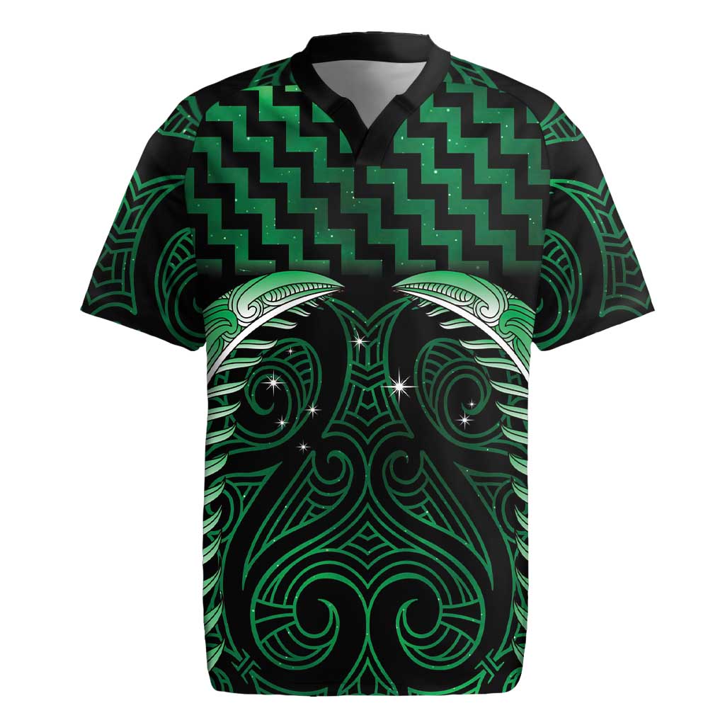 Green Matariki New Zealand Rugby Jersey Maori Poutama Galaxy Vibes LT14 Green - Polynesian Pride