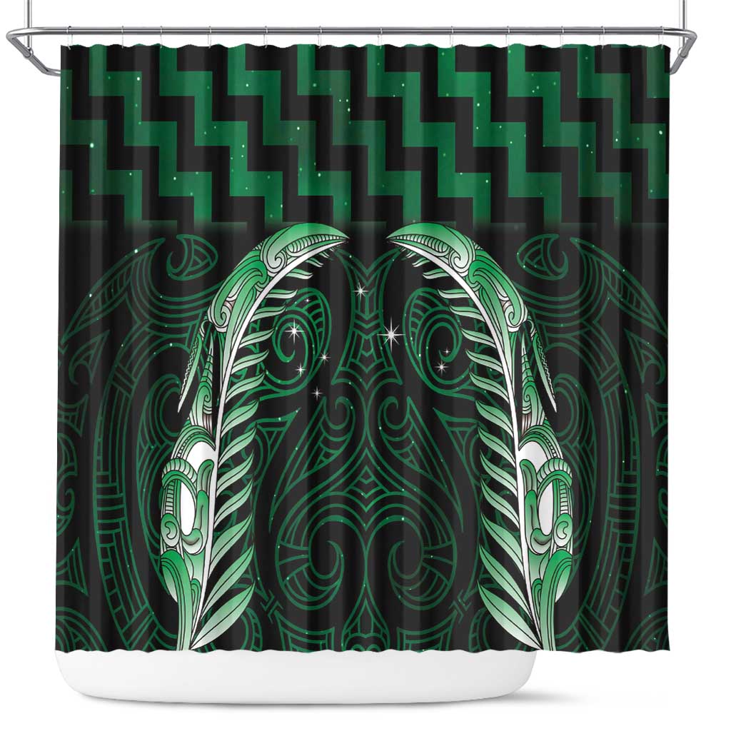 Green Matariki New Zealand Shower Curtain Maori Poutama Galaxy Vibes LT14 Green - Polynesian Pride
