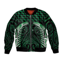 Green Matariki New Zealand Sleeve Zip Bomber Jacket Maori Poutama Galaxy Vibes LT14 Unisex Green - Polynesian Pride