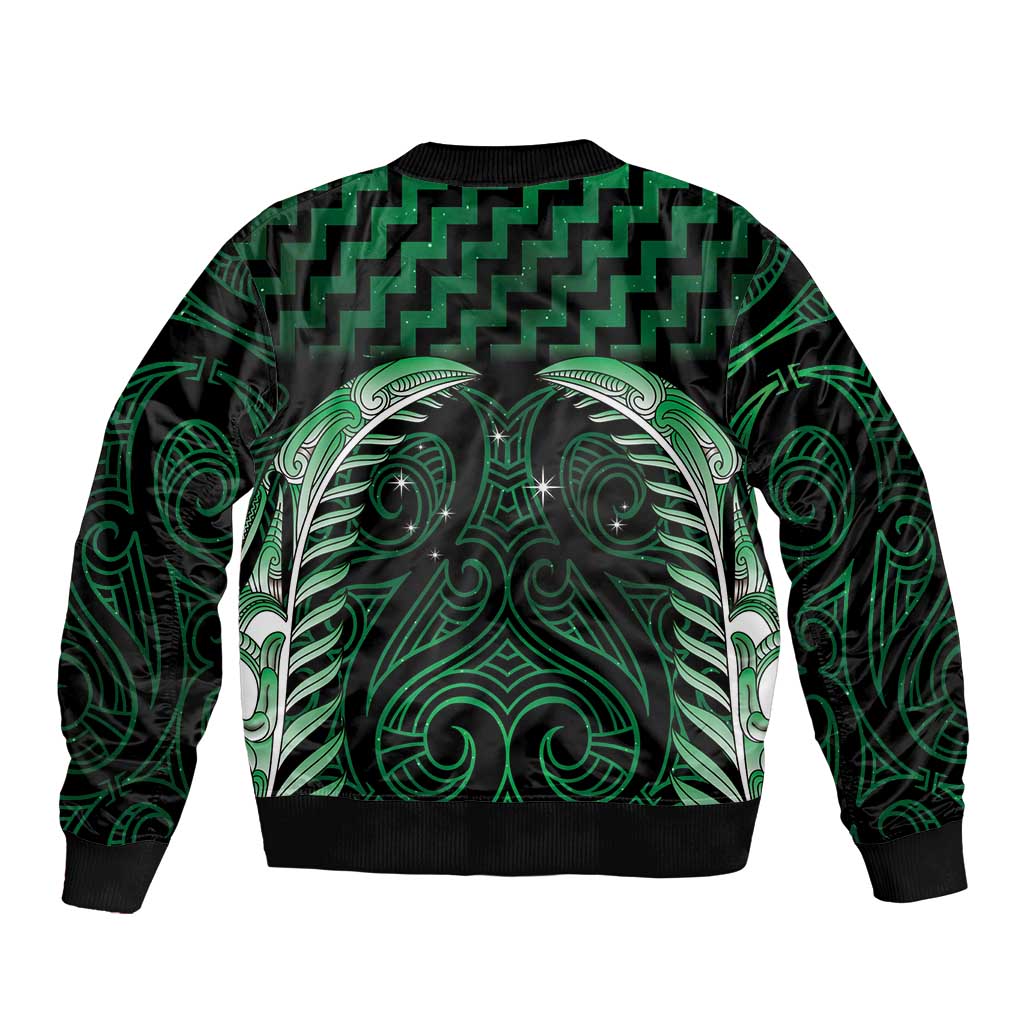 Green Matariki New Zealand Sleeve Zip Bomber Jacket Maori Poutama Galaxy Vibes LT14 - Polynesian Pride