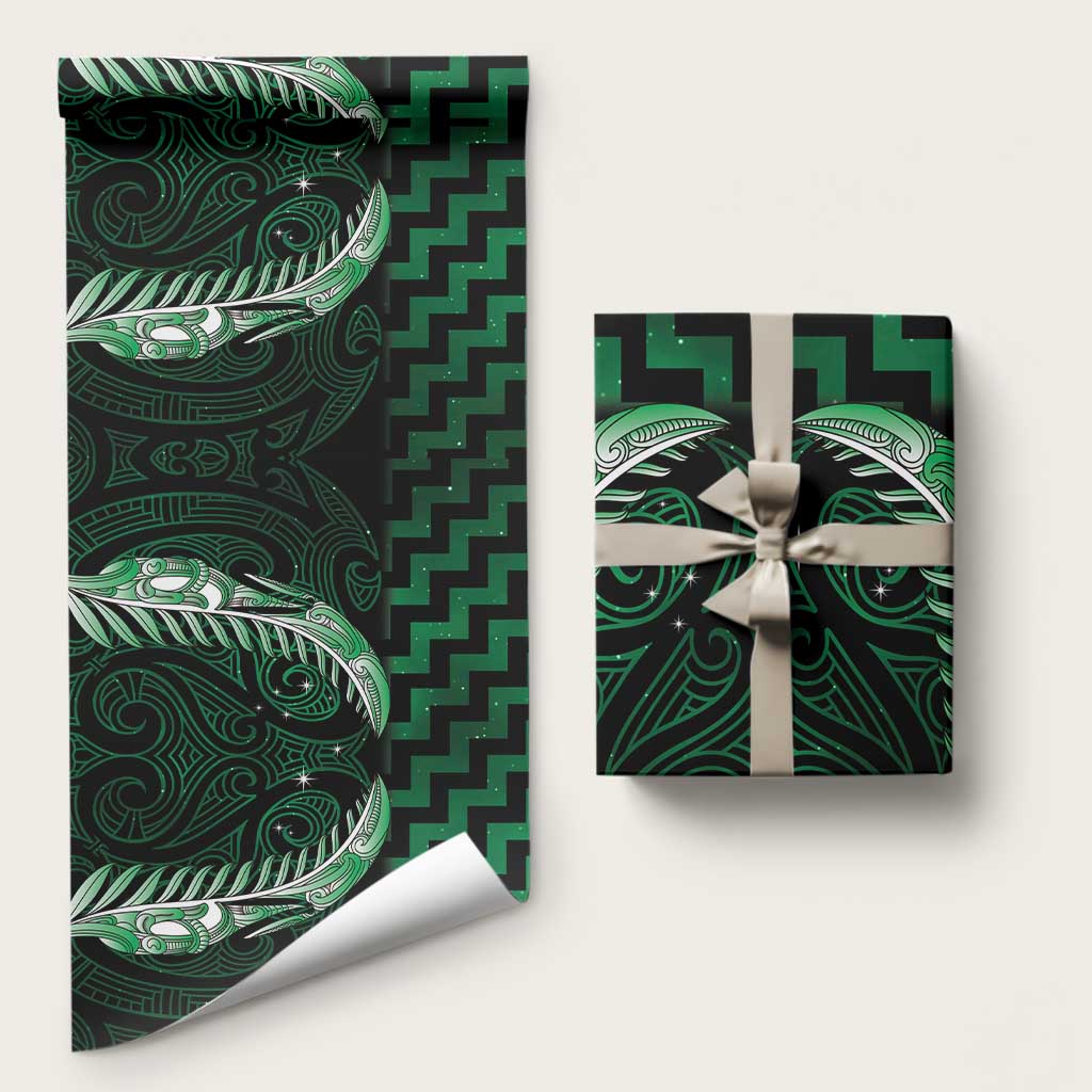 Green Matariki New Zealand Wrapping Paper Maori Poutama Galaxy Vibes LT14 58" × 23" Green - Polynesian Pride