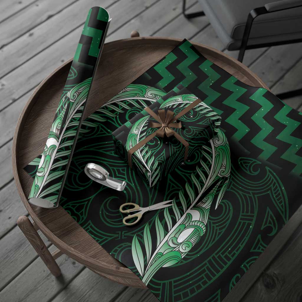 Green Matariki New Zealand Wrapping Paper Maori Poutama Galaxy Vibes LT14 - Polynesian Pride