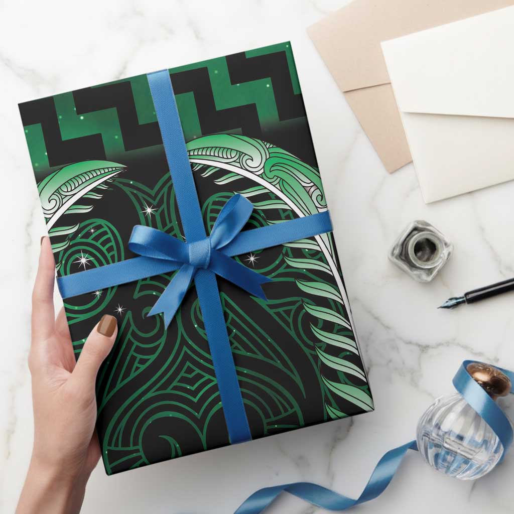 Green Matariki New Zealand Wrapping Paper Maori Poutama Galaxy Vibes LT14 - Polynesian Pride