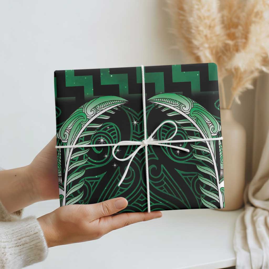 Green Matariki New Zealand Wrapping Paper Maori Poutama Galaxy Vibes LT14 - Polynesian Pride