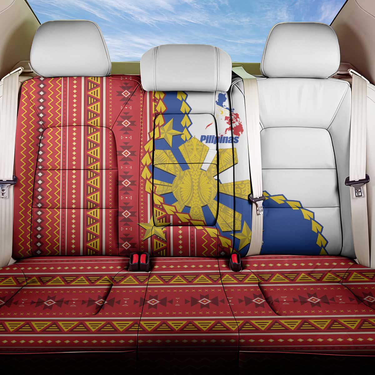 Philippines Independence Day Back Car Seat Cover Pilipinas Sun Stars Igorot Pattern LT14 One Size Red - Polynesian Pride