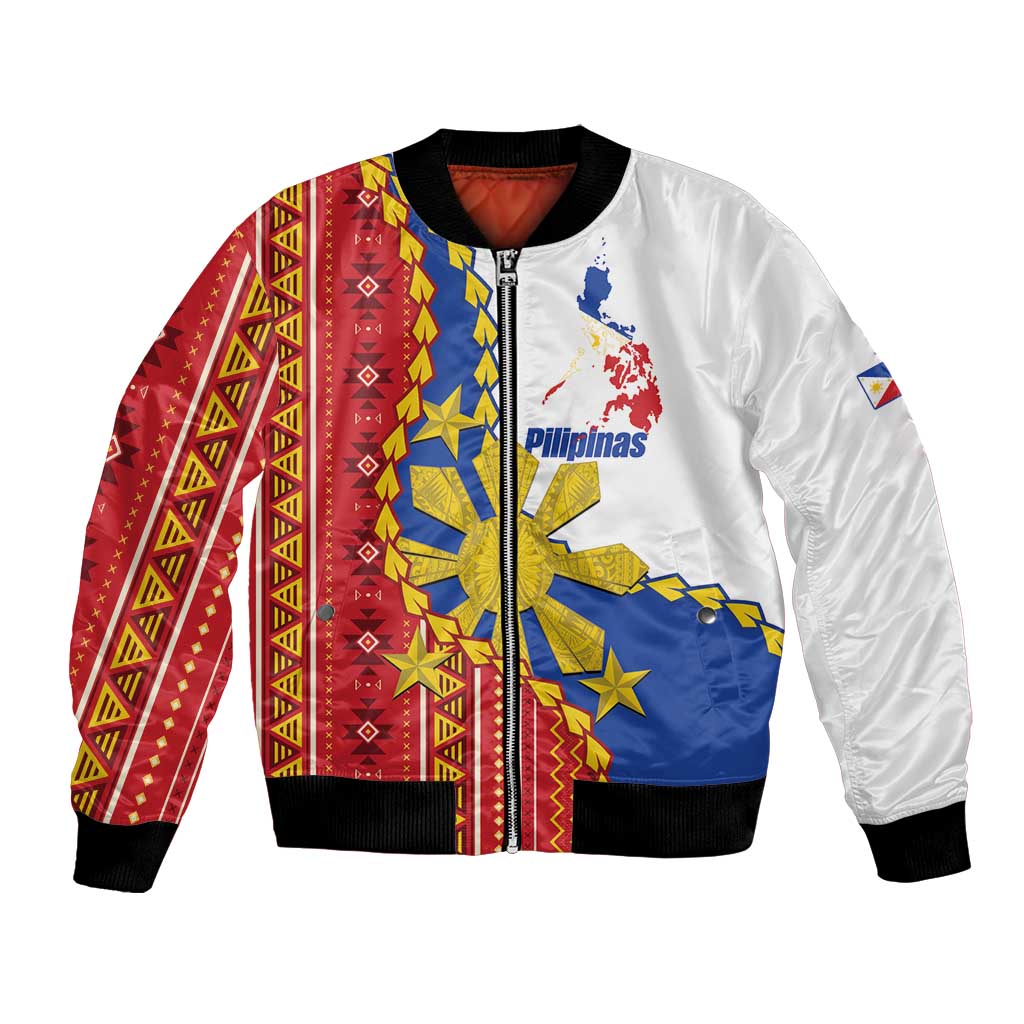 Philippines Independence Day Bomber Jacket Pilipinas Sun Stars Igorot Pattern LT14 Unisex Red - Polynesian Pride