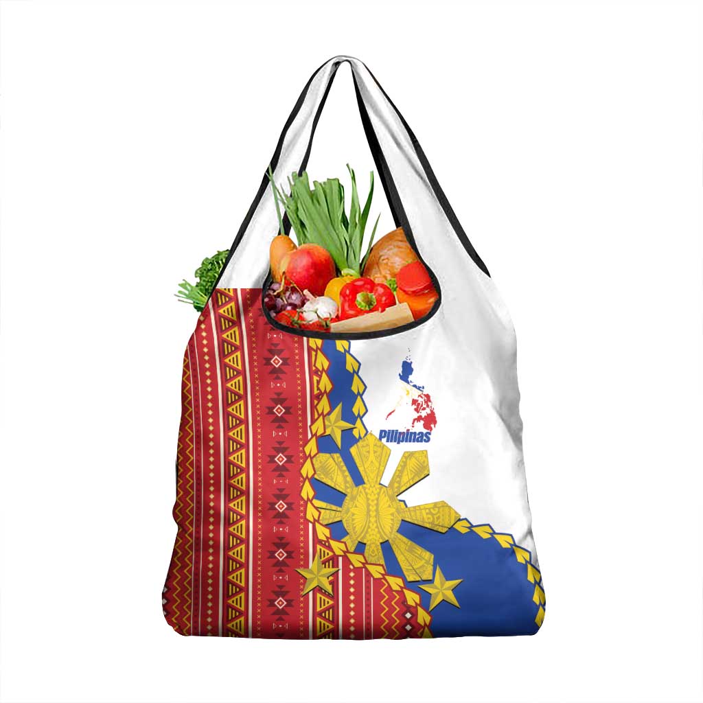 Philippines Independence Day Grocery Bag Pilipinas Sun Stars Igorot Pattern LT14 1-pack One Size Red - Polynesian Pride