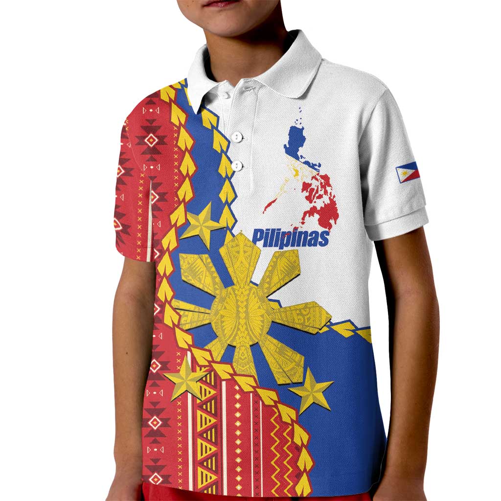 Philippines Independence Day Kid Polo Shirt Pilipinas Sun Stars Igorot Pattern LT14 Kid Red - Polynesian Pride