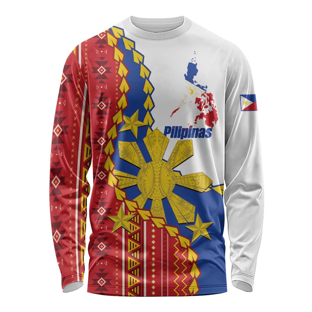Philippines Independence Day Long Sleeve Shirt Pilipinas Sun Stars Igorot Pattern LT14 Unisex Red - Polynesian Pride
