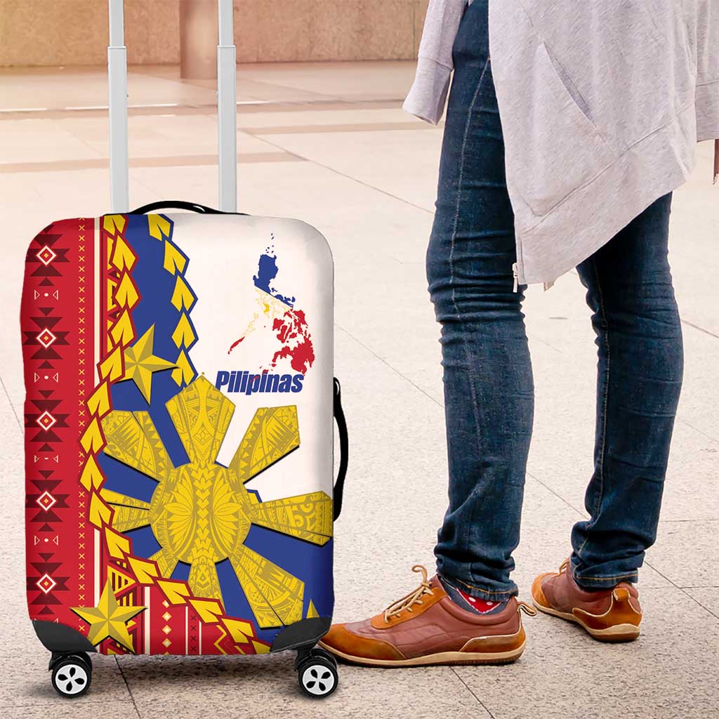 Philippines Independence Day Luggage Cover Pilipinas Sun Stars Igorot Pattern LT14 Red - Polynesian Pride