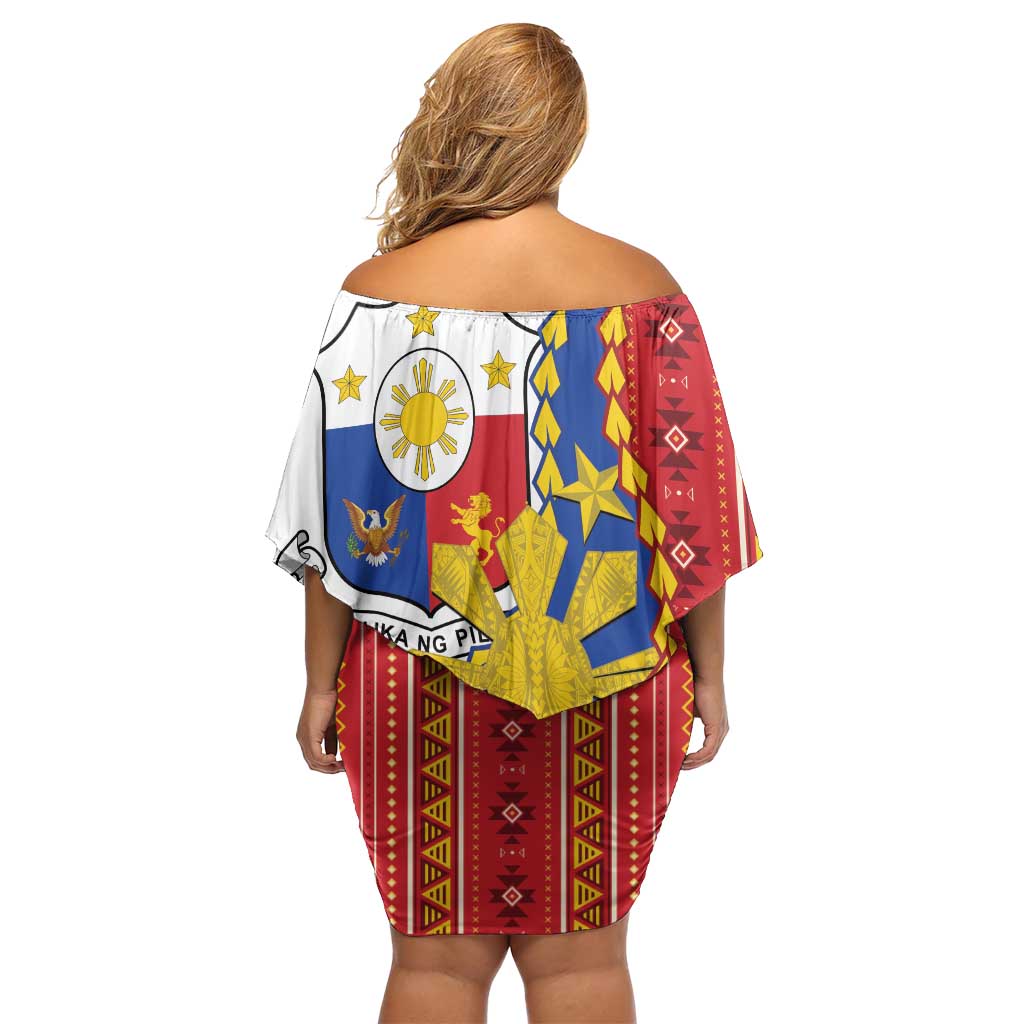 Philippines Independence Day Off Shoulder Short Dress Pilipinas Sun Stars Igorot Pattern LT14 - Polynesian Pride