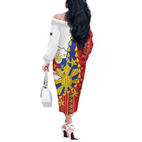 Philippines Independence Day Off The Shoulder Long Sleeve Dress Pilipinas Sun Stars Igorot Pattern LT14 - Polynesian Pride