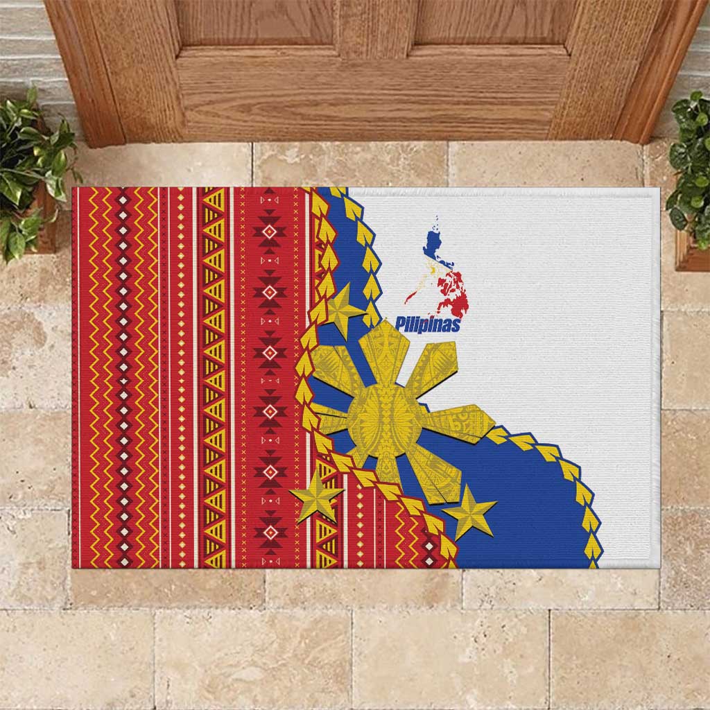 Philippines Independence Day Rubber Doormat Pilipinas Sun Stars Igorot Pattern LT14 Red - Polynesian Pride