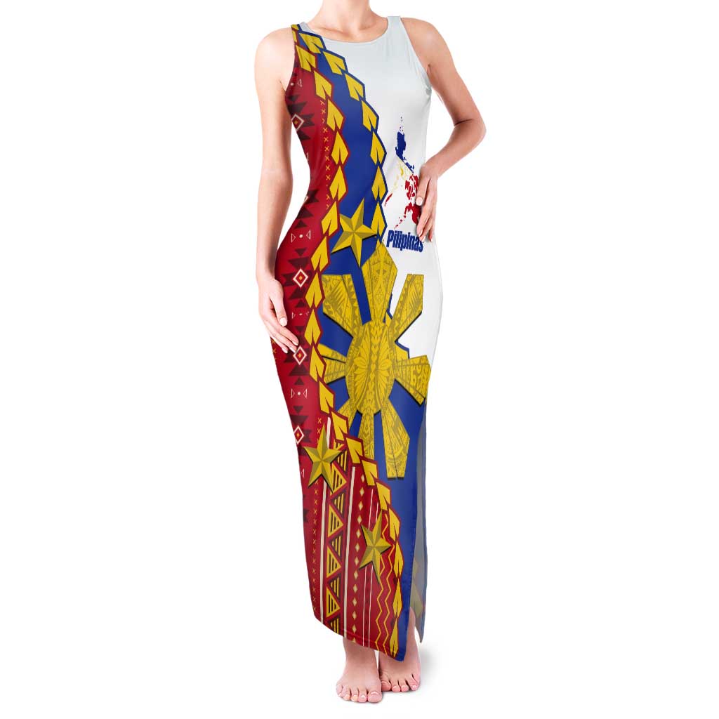 Philippines Independence Day Tank Maxi Dress Pilipinas Sun Stars Igorot Pattern LT14 Women Red - Polynesian Pride