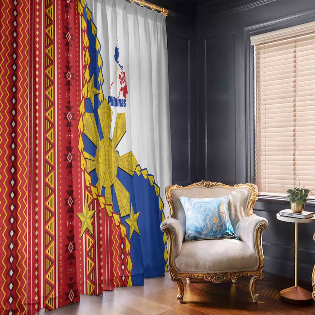 Philippines Independence Day Window Curtain Pilipinas Sun Stars Igorot Pattern LT14 - Polynesian Pride
