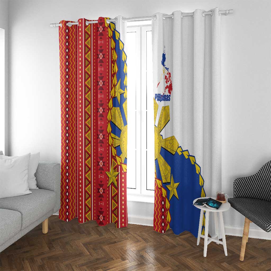 Philippines Independence Day Window Curtain Pilipinas Sun Stars Igorot Pattern LT14 With Grommets Red - Polynesian Pride