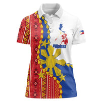 Philippines Independence Day Women Polo Shirt Pilipinas Sun Stars Igorot Pattern LT14 Female Red - Polynesian Pride