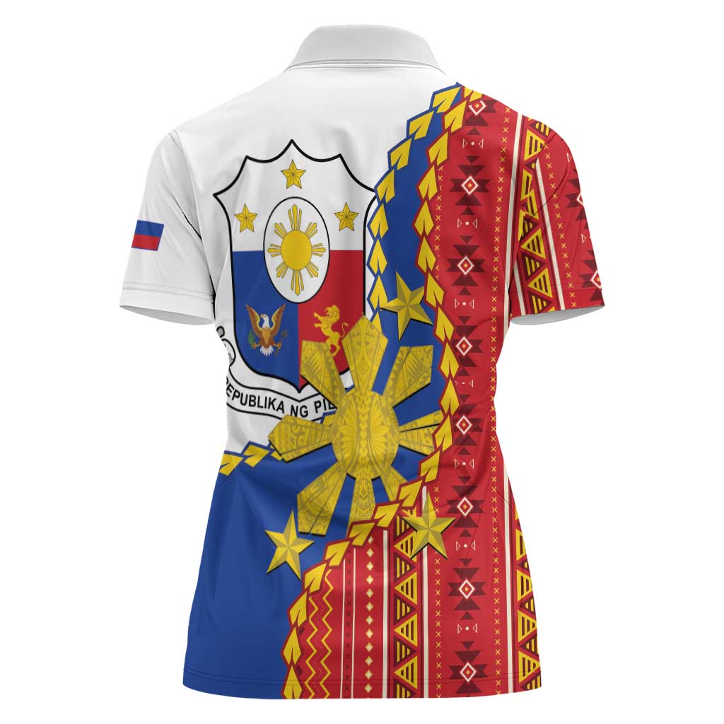 Philippines Independence Day Women Polo Shirt Pilipinas Sun Stars Igorot Pattern LT14 - Polynesian Pride