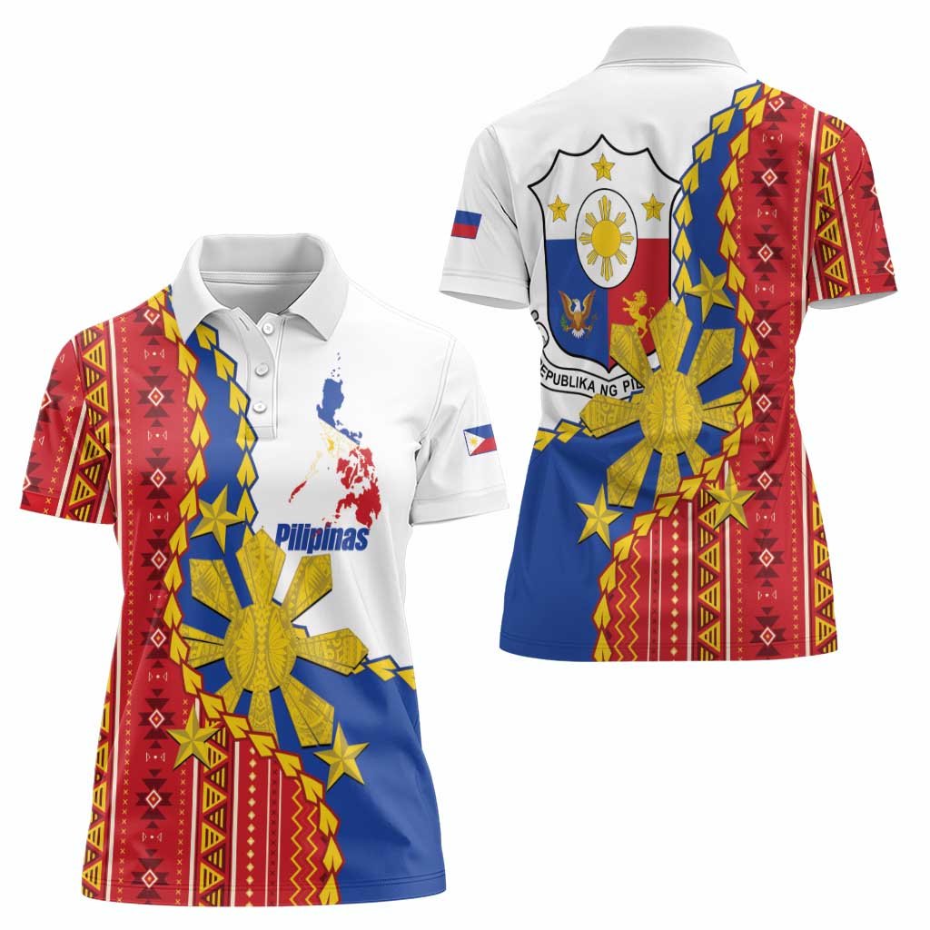 Philippines Independence Day Women Polo Shirt Pilipinas Sun Stars Igorot Pattern LT14 - Polynesian Pride