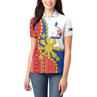 Philippines Independence Day Women Polo Shirt Pilipinas Sun Stars Igorot Pattern LT14 - Polynesian Pride