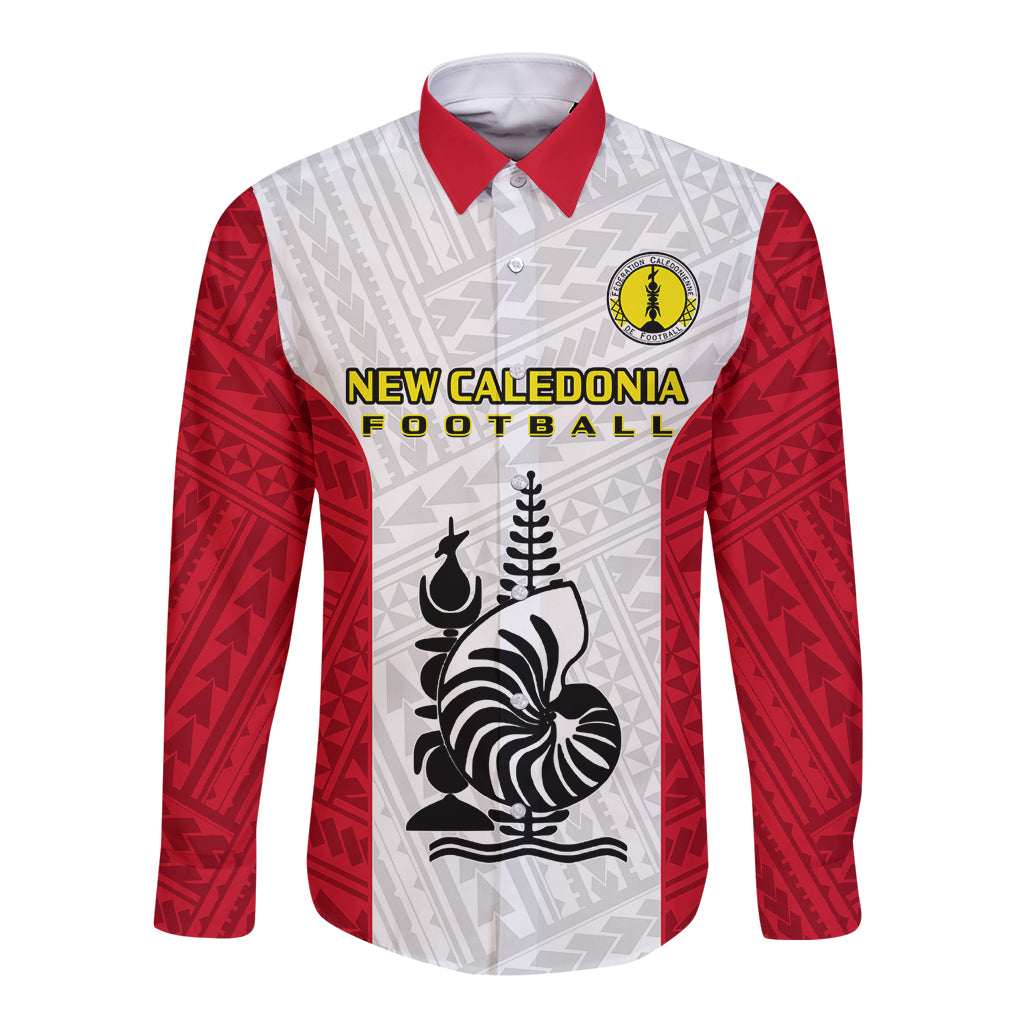 New Caledonia Football Long Sleeve Button Shirt Polynesian Pattern Sporty Style LT14 Unisex Red - Polynesian Pride