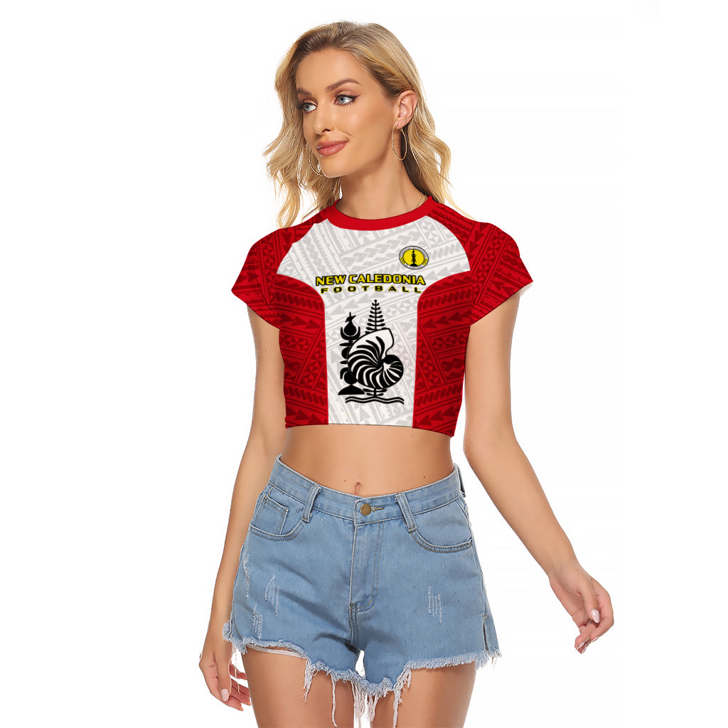 New Caledonia Football Raglan Cropped T Shirt Polynesian Pattern Sporty Style LT14 Female Red - Polynesian Pride