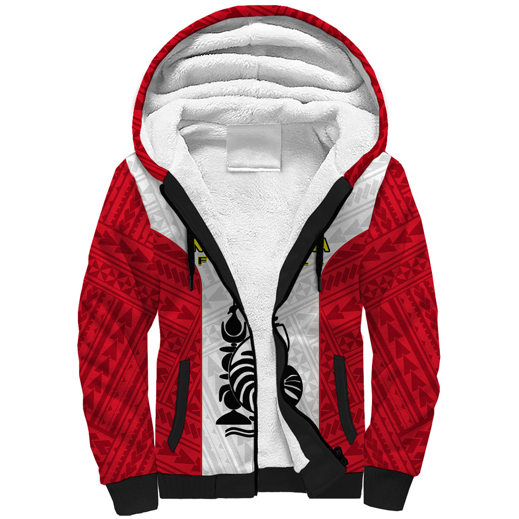 New Caledonia Football Sherpa Hoodie Polynesian Pattern Sporty Style LT14 Unisex Red - Polynesian Pride