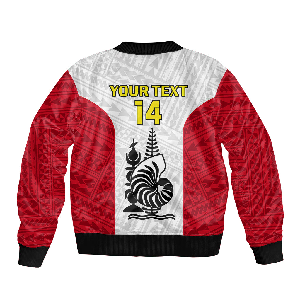 Personalised New Caledonia Football Sleeve Zip Bomber Jacket Polynesian Pattern Sporty Style LT14 - Polynesian Pride