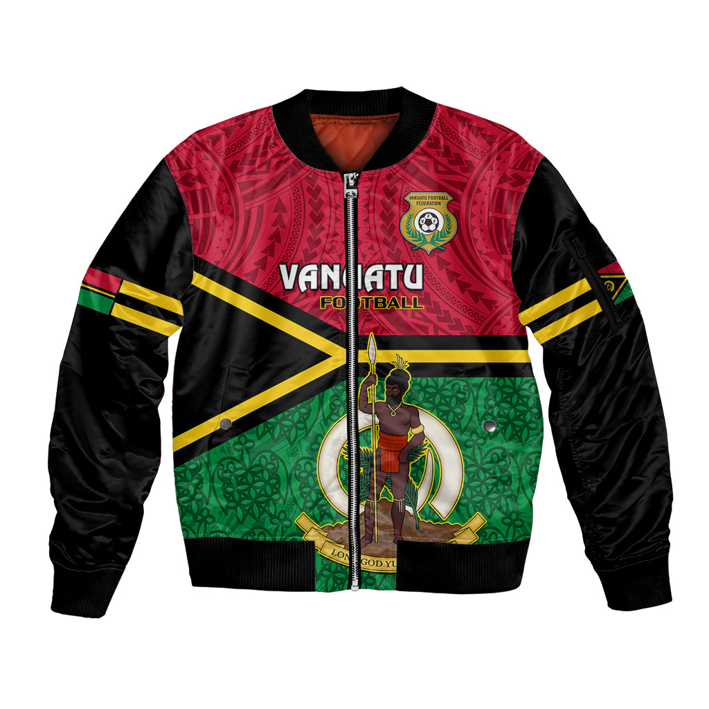 Vanuatu Football Sleeve Zip Bomber Jacket Vanuatuan Coat Of Arm Polynesian Flag Style LT14 Unisex Red - Polynesian Pride